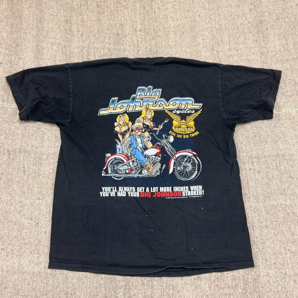 Vintage‎ Big Johnson Shirt Mens XL Black 1990s Motorcycle USA